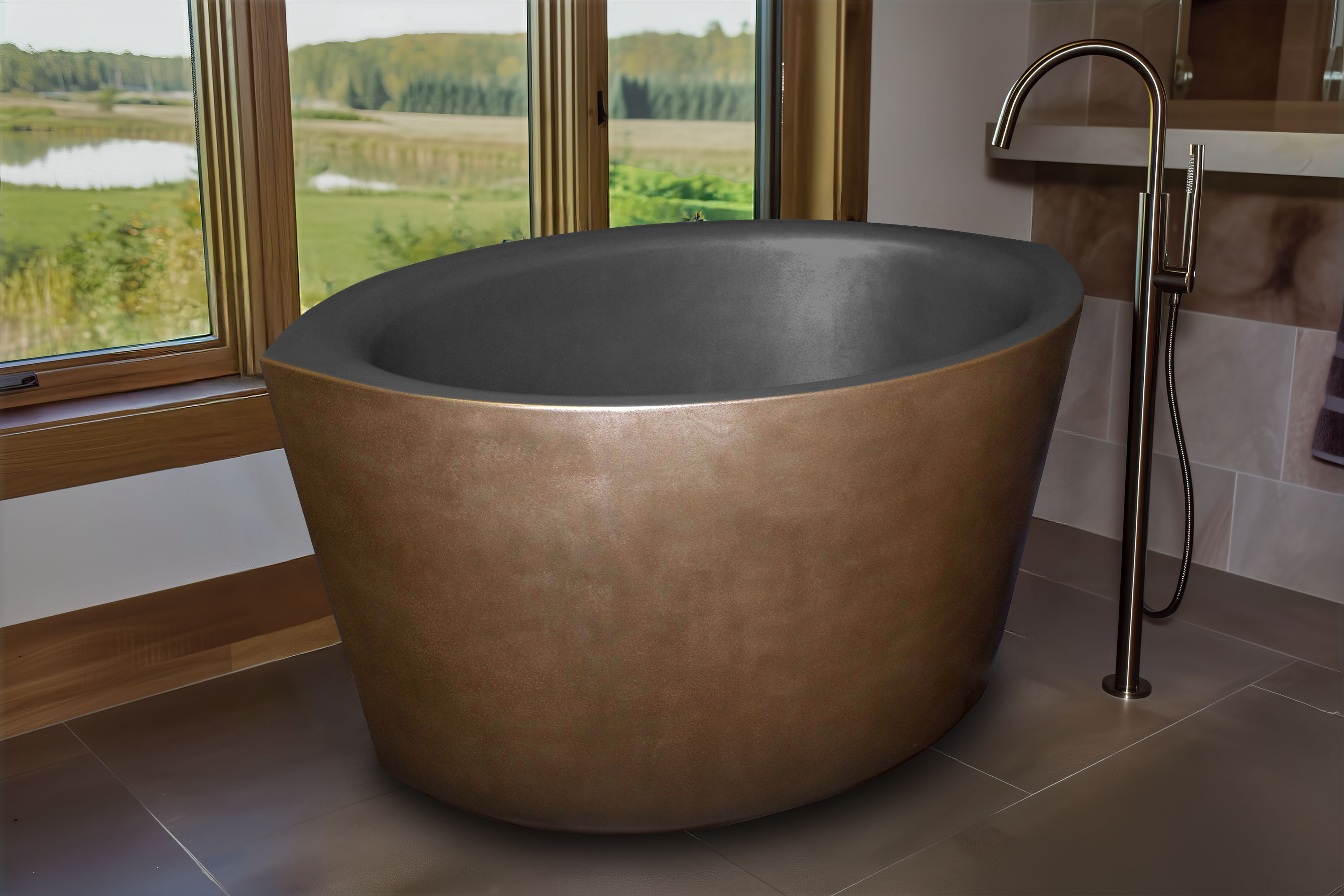 Ofuro Soaking Tub in Classic Concrete, MetalCrete® Bronze Exterior Finish