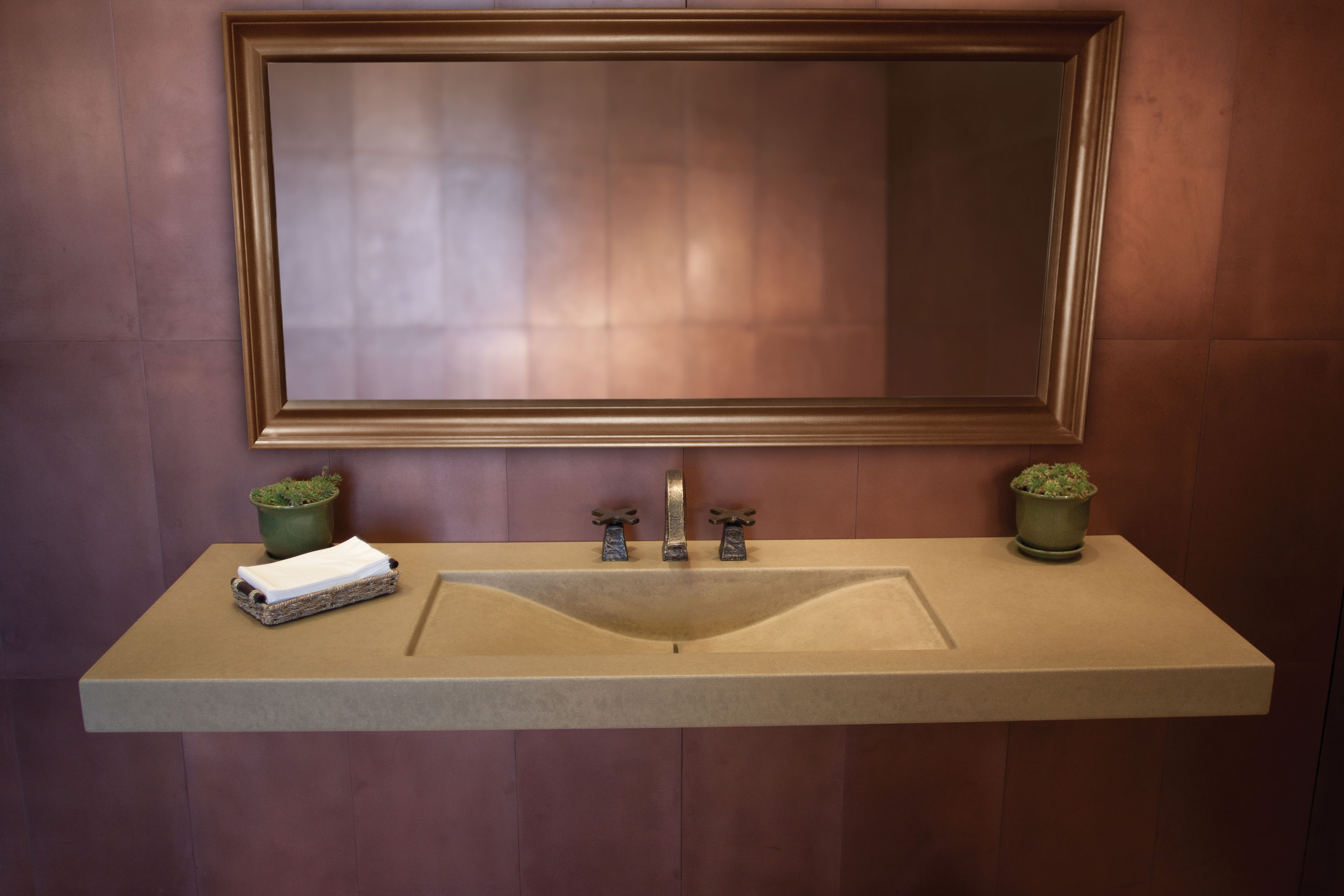 Concrete Cladding | MetalCrete Copper with NuCrete Concrete WaveSink | Faucet from Sonoma Forge