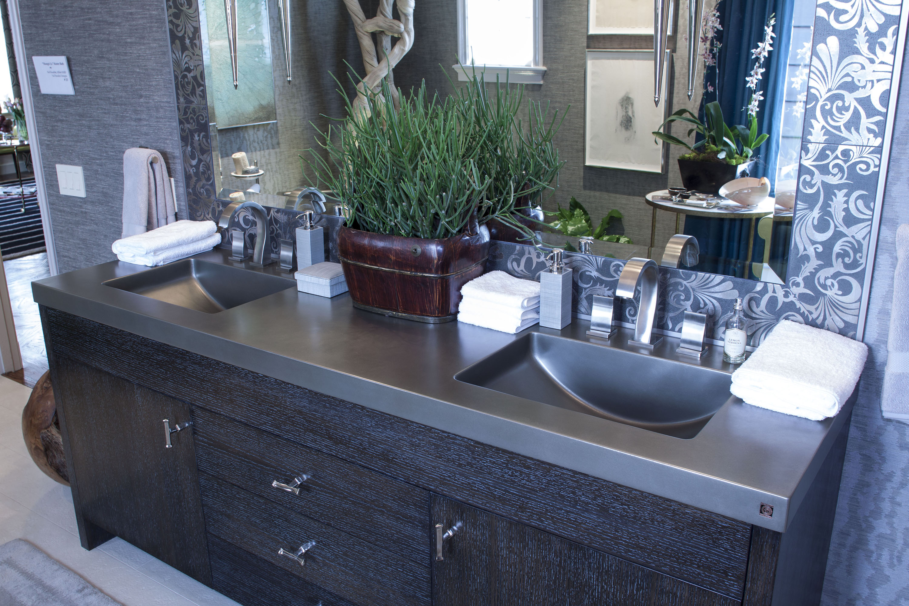 Twin Concrete TroughSinks in MetalCrete® finish, Genuine Pewter