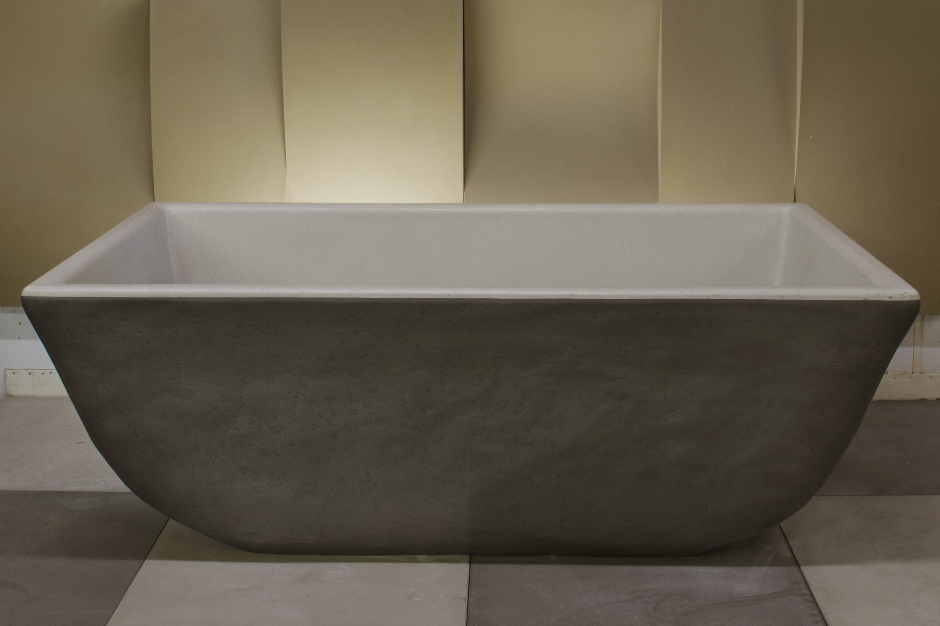 Indulge Classic Concrete Soaking Tub, MetalCrete® Pewter (Tub Exteriors Only), with Concrete Panel and Pavers
