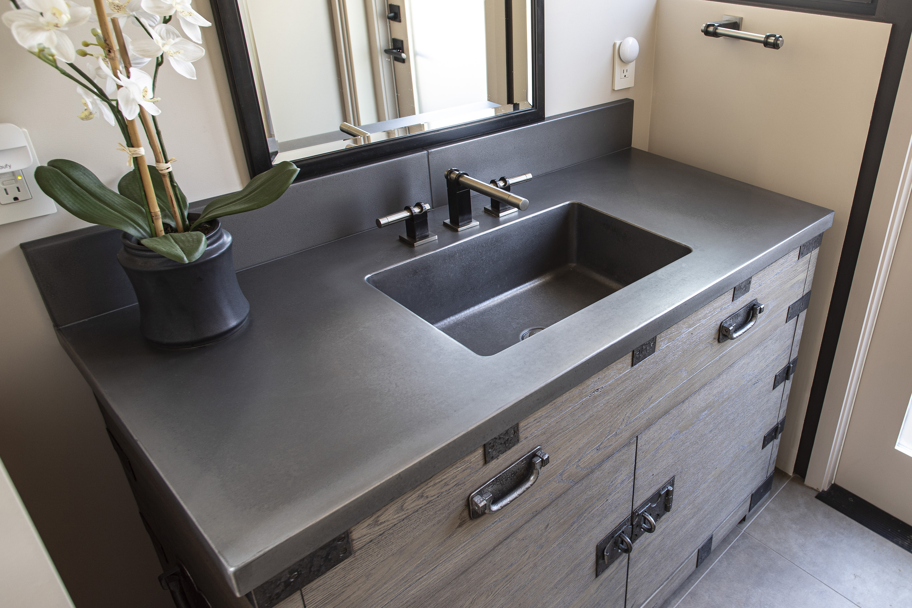 Twin Concrete TroughSinks in MetalCrete® finish, Genuine Pewter