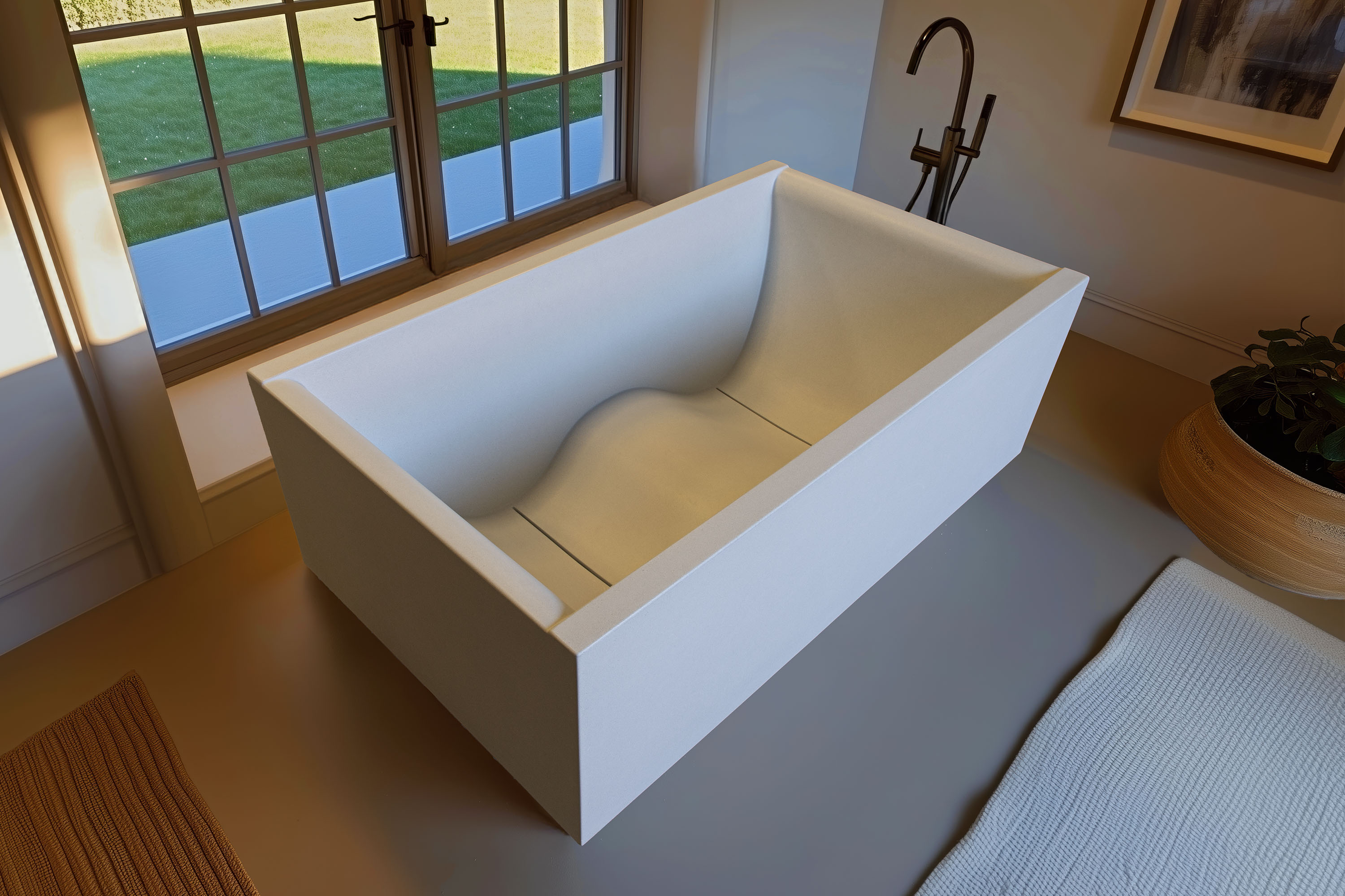 DoubleWave Urban Concrete Soaking Tub, C604 Alabaster