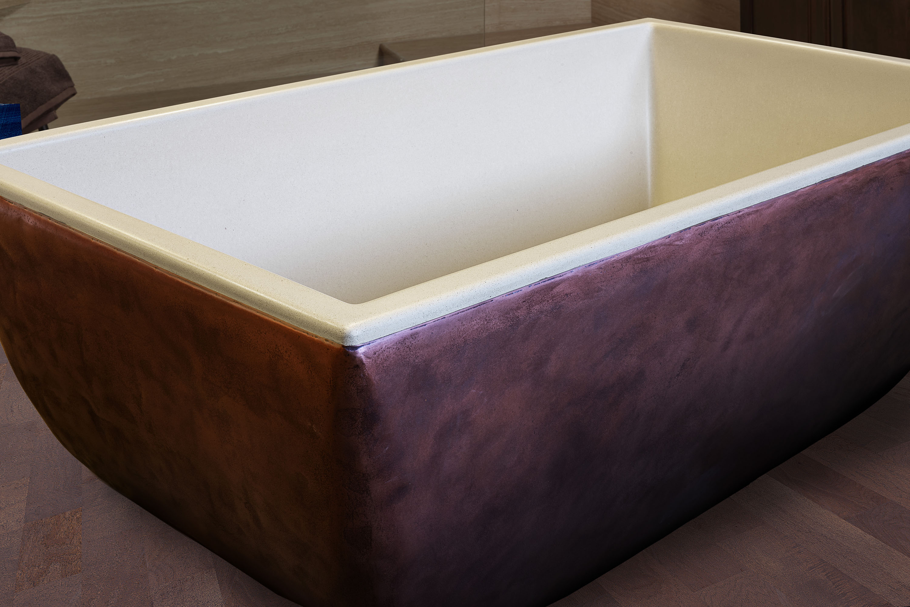 Indulge Classic Concrete Soaking Tub, Detail, MetalCrete® Copper (Tub Exteriors Only)