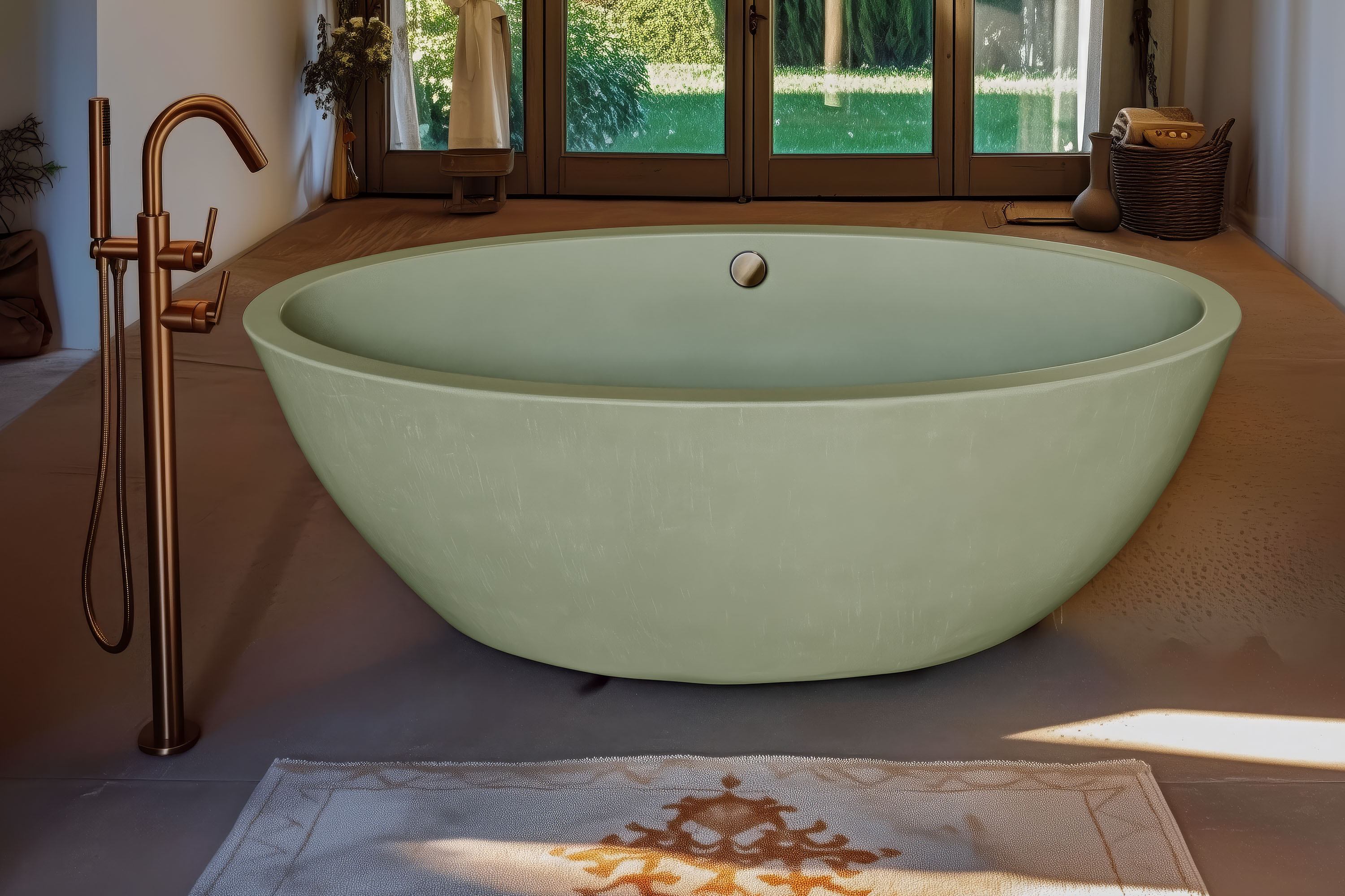 Tranquility Classic Concrete Soaking Tub, C622 Green Tea
