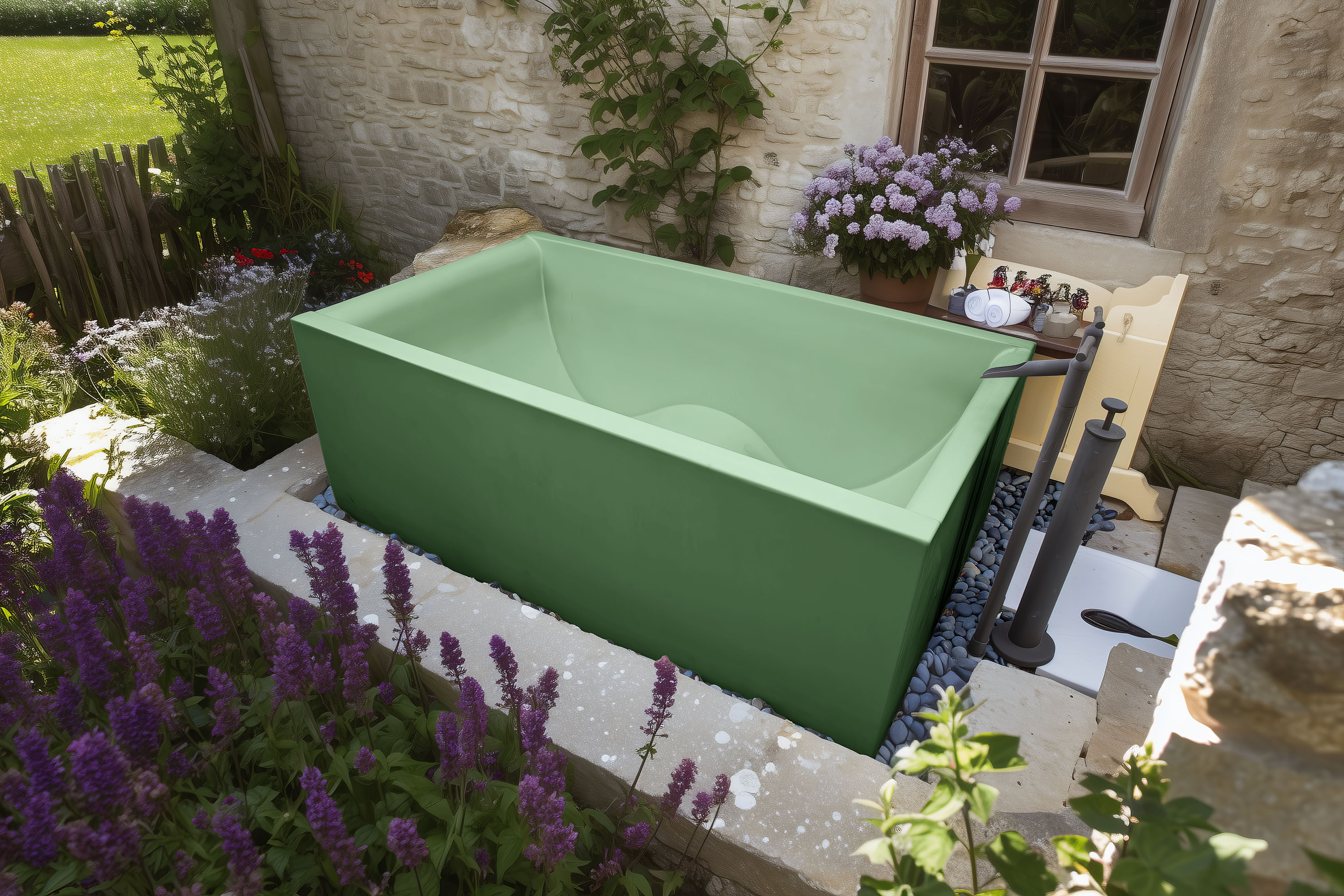 DoubleWave Urban Concrete Soaking Tub, C623 Celadon