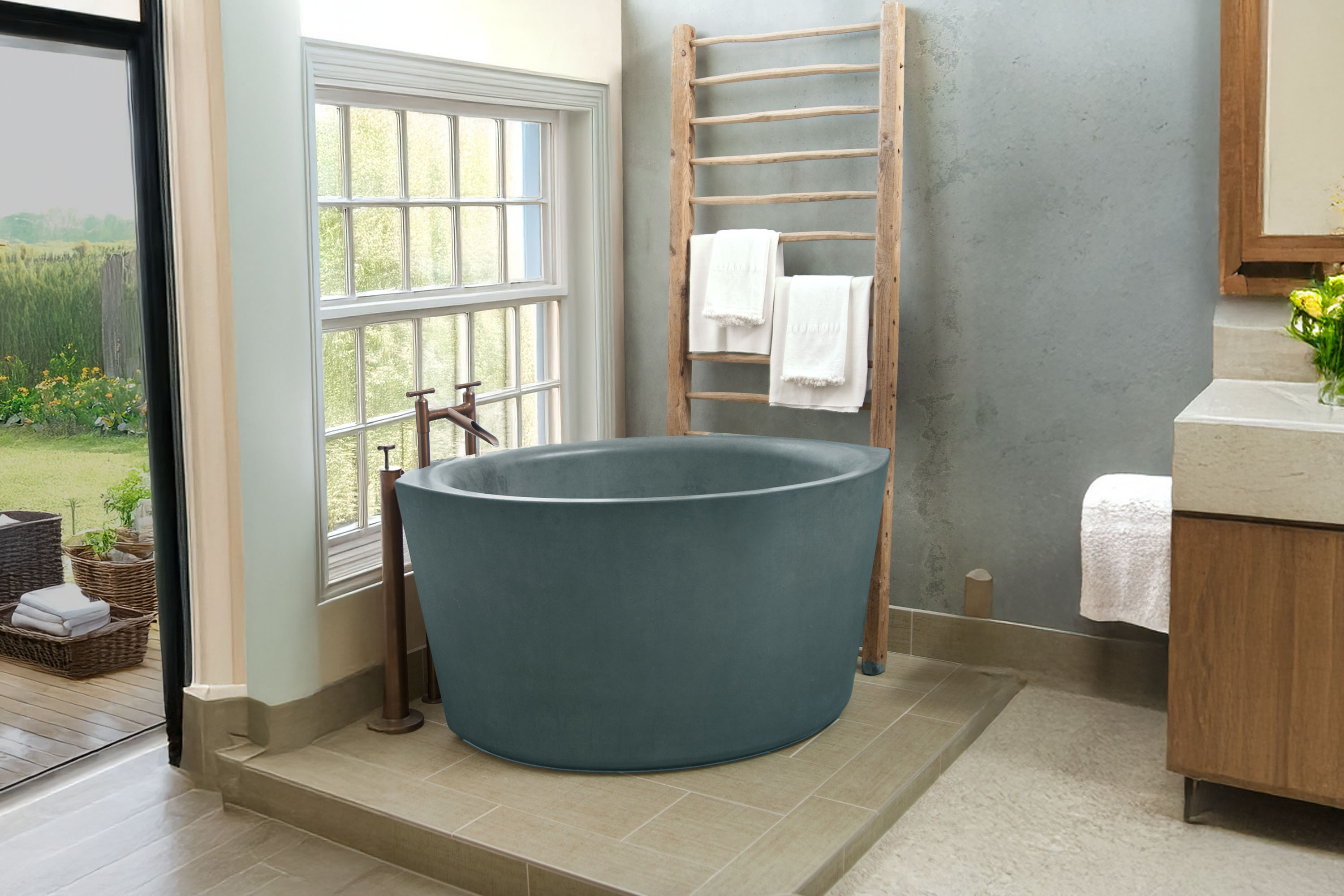 Ofuro Soaking Tub in Classic Concrete C619 Blue Spruce