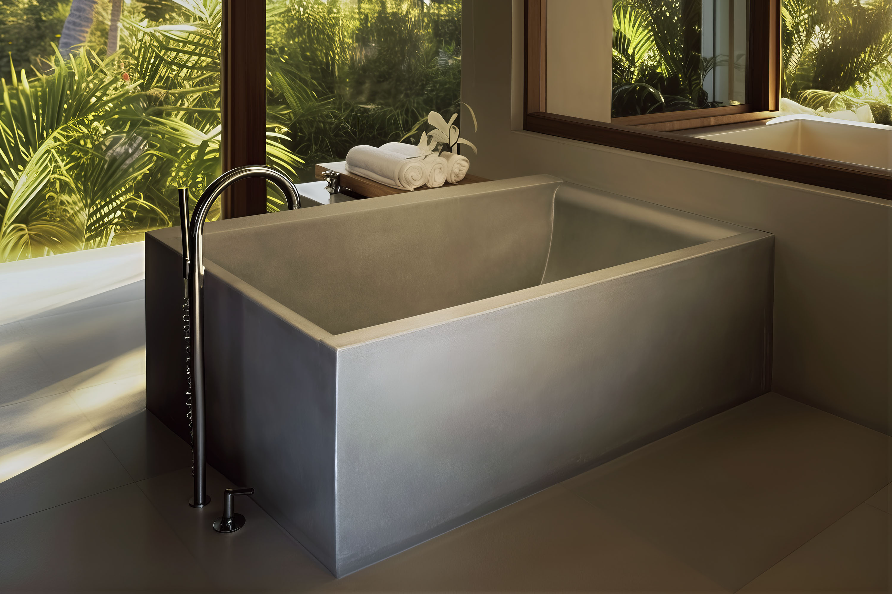 DoubleWave Urban Concrete Soaking Tub, C637 Stone