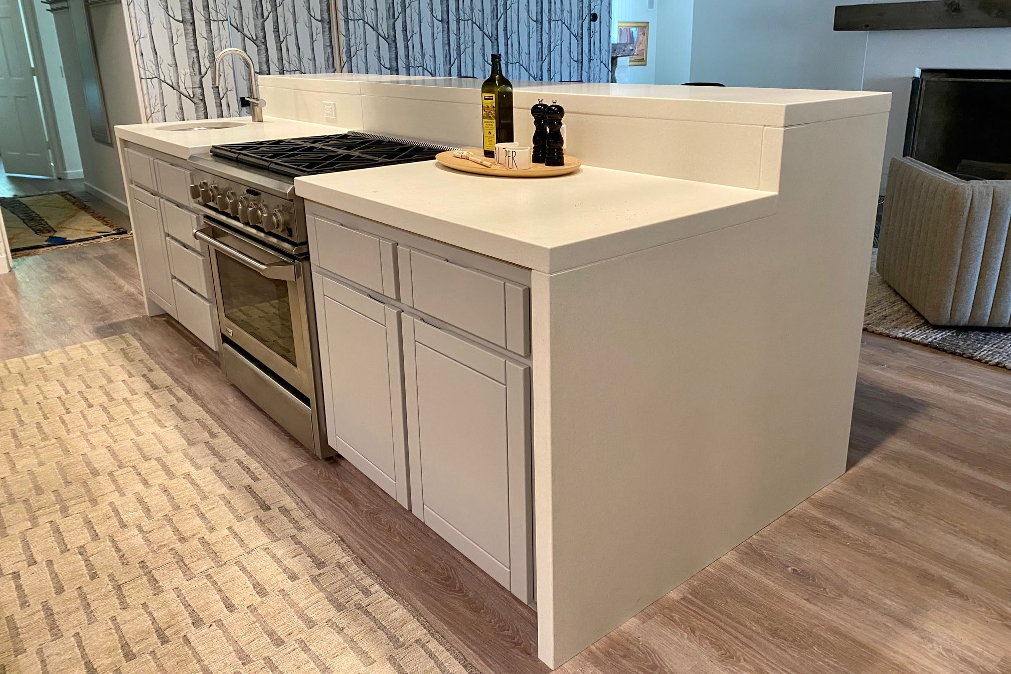 Concrete Kitchen Countertop with Matching Concrete 'Legs', N626 Snow