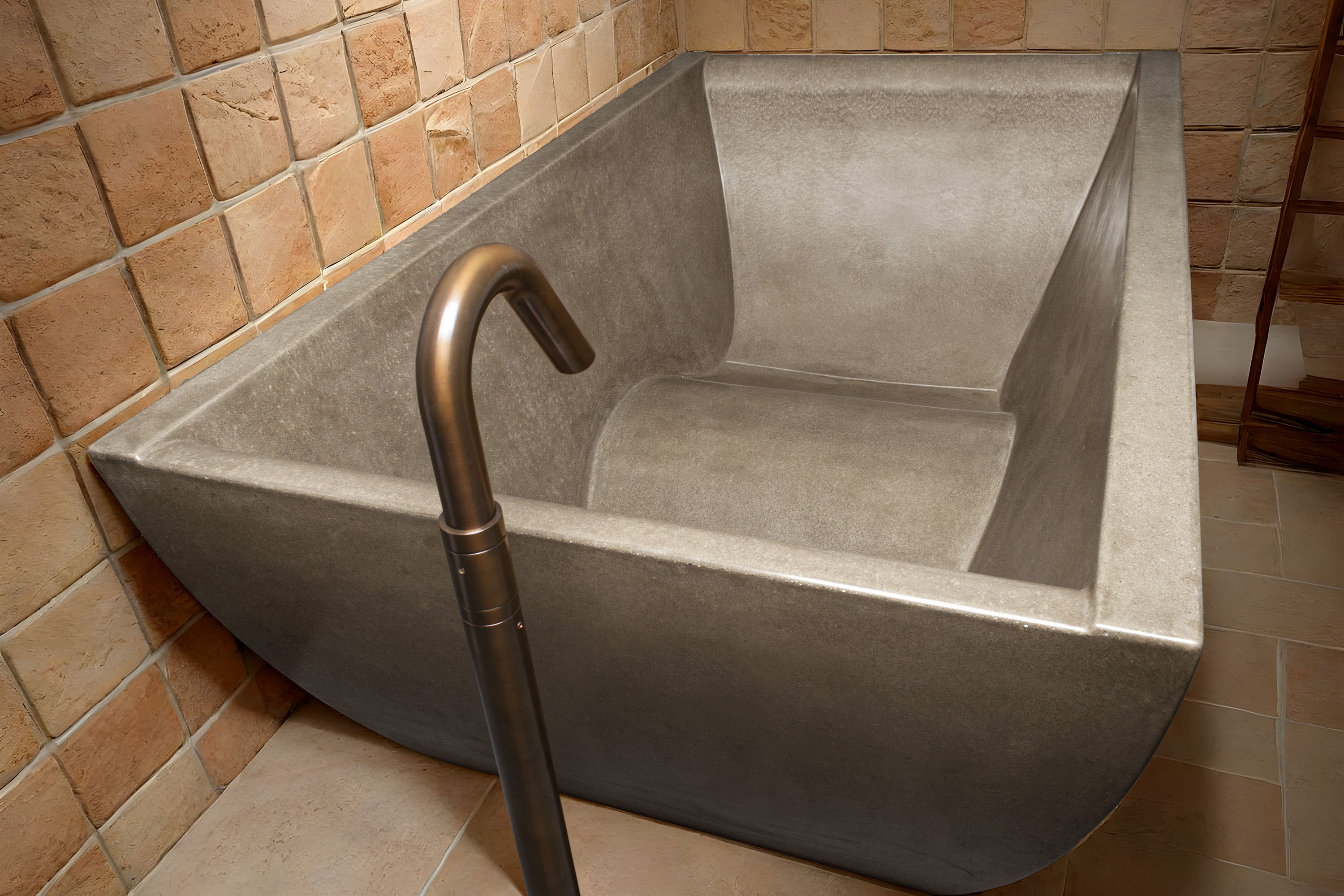 DoubleWave Classic Concrete Soaking Tub, C602 Smoke