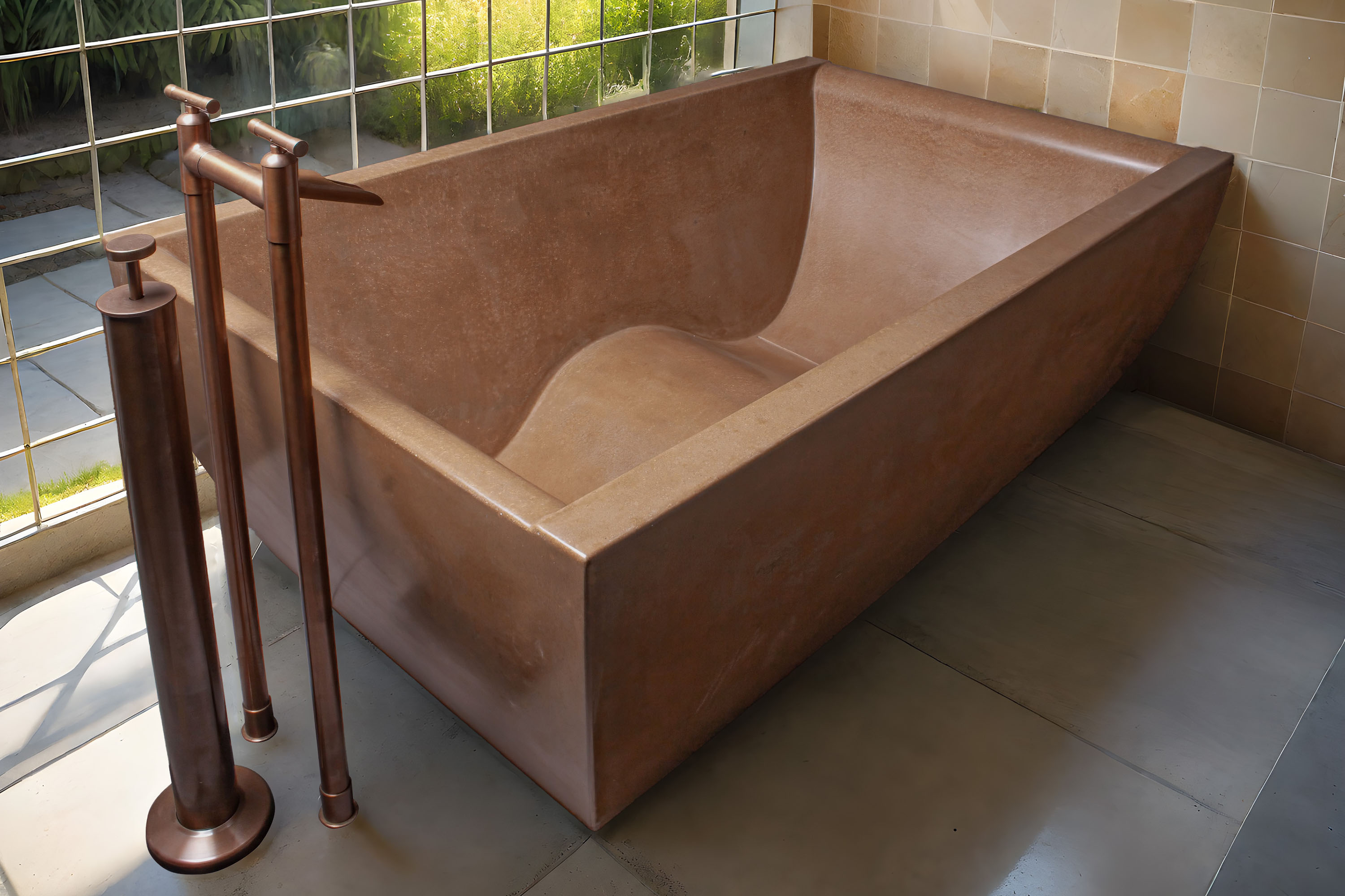 DoubleWave Classic Concrete Soaking Tub, C610 Earth