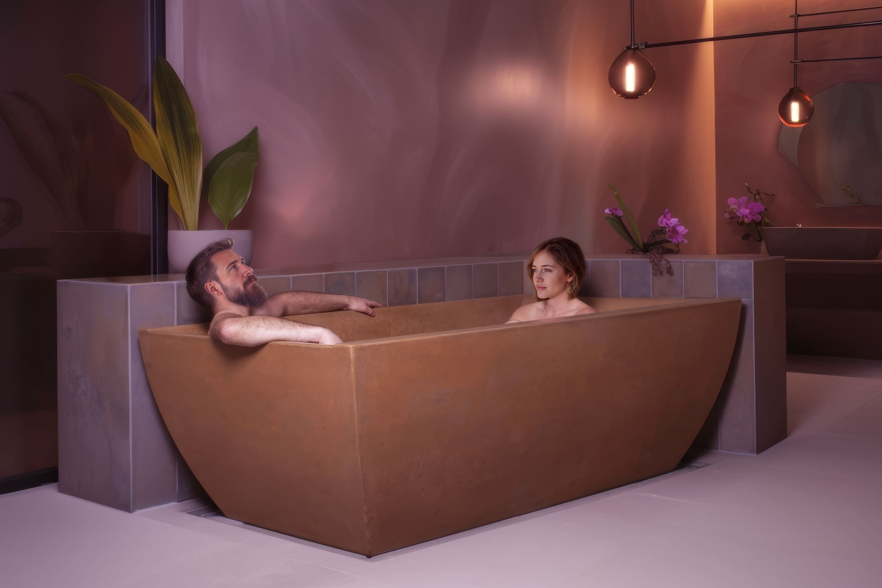 DoubleWave Classic Concrete Soaking Tub, C610 Earth
