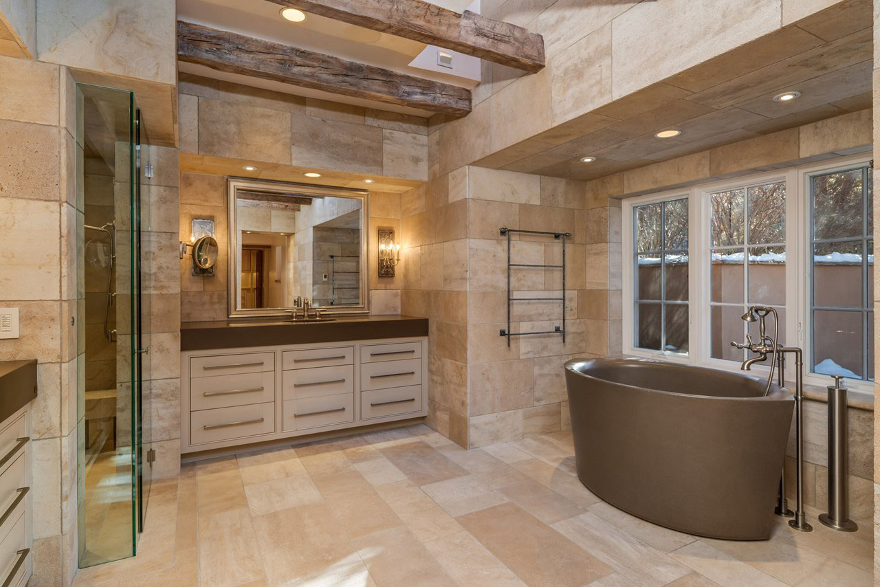 Ofuro Soaking Tub in Classic Concrete C609 Espresso with Matching Vanities